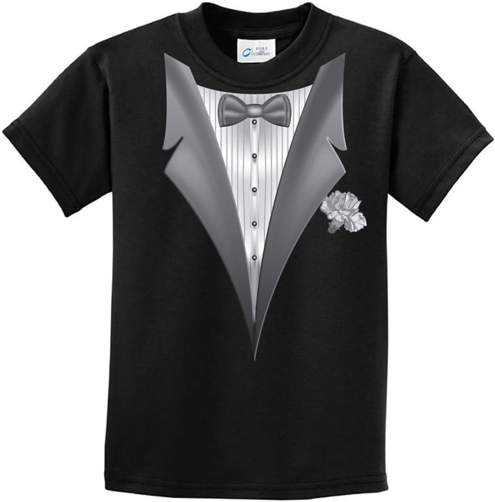 A&E Designs Kids Tuxedo TShirt Tux with White Flower