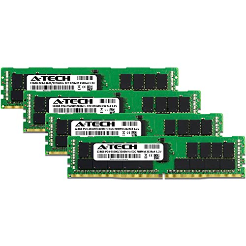 Image of A-Tech 512GB Kit (4x128GB) DDR4 3200MHz PC4-25600 ECC RDIMM 4Rx4 (3DS 2S2Rx4) Quad Rank 1.2V ECC Registered DIMM 288-Pin Server & Workstation RAM Memory Upgrade Modules (A-Tech Enterprise Series)
