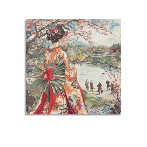 令和の浮世絵 和風 絵画 江戸 掛け軸 舞子 着物 女性 ポスター (71) パネル キャンバスウォールアート現代 印刷 版画 壁の絵 部屋飾り28x28inch(70x70cm)