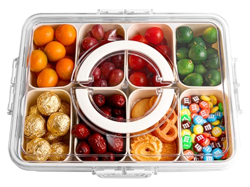Zonpexe Snackle Box with Handle, Snack Box Container for Candy, Fruits, Nuts, Charcuterie and Veggies, Divided Serving Tray with Lid Perfect for Party and Entertaining, Travel and Beach Essentials