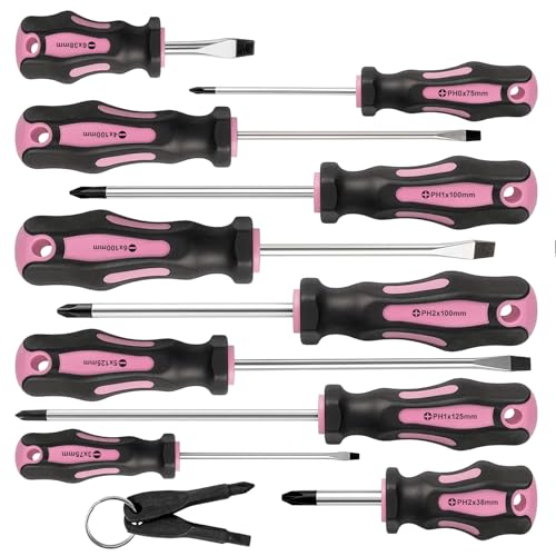 SUNNYNEST 10-Piece Magnetic Screwdriver Set Tools Storage Case Pink