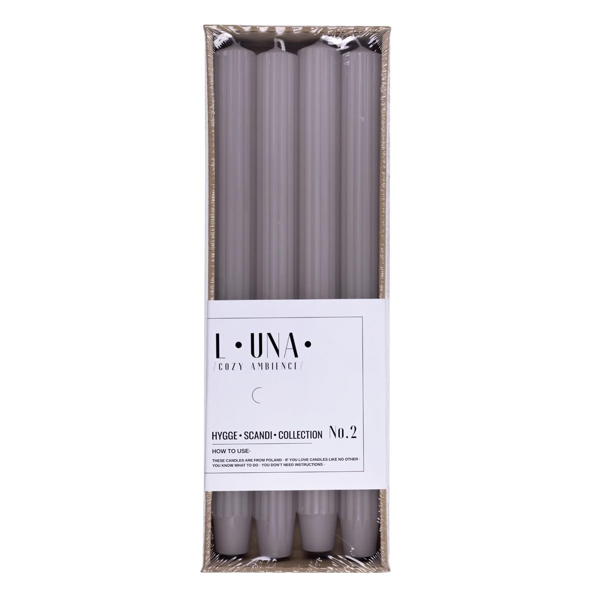 Zestaw długich świec prętowych żebrowanych/popielatych/szare/4 sztuki / 30 x Ø 2,50 cm nieperfumowane/karbowane/świece stołowe do dekoracji salonu, łazienki/czas palenia 10 godzin /
