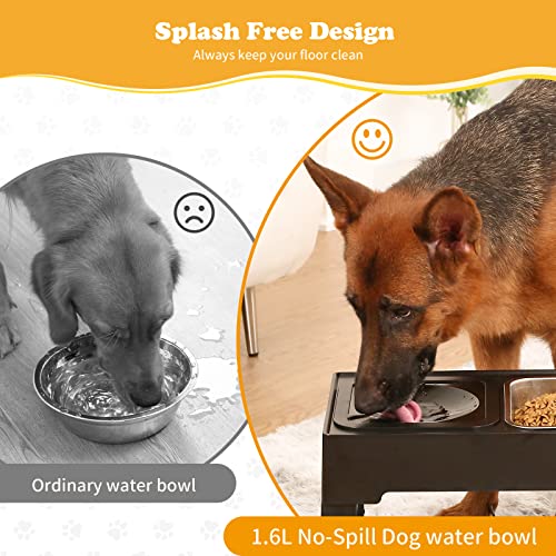 PETTOM Erhöhter Hundenapf (2 x 1.6L), 4 Höhenverstellbar Napfständer mit Hundenapf Edelstahl und Auslaufsicher Trinknapf, Faltbarer und Rutschfester Fressnapf Hund Erhöht für großen kleinen Hunde