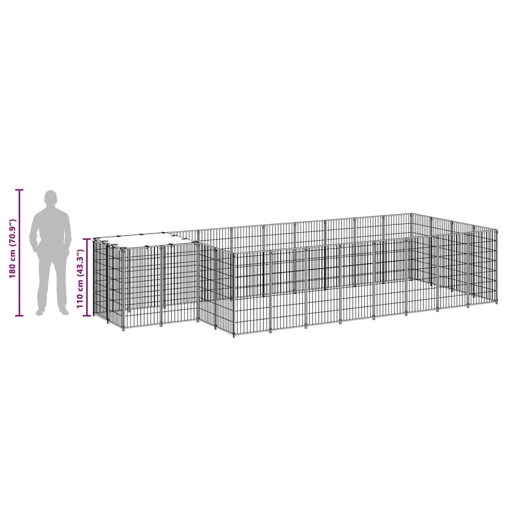 Cuccia per cani con tetto in acciaio, 550 x 220 x 110 cm | Ampio recinto per animali da giardino con robusta griglia in acciaio, tetto in polietilene e porta richiudibile per una