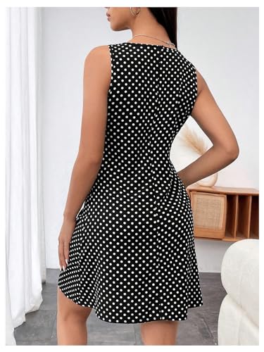 Image of MakeMeChic Women's Polka Dots Dresses V Neck Sleeveless Summer A Line Mini Dresses