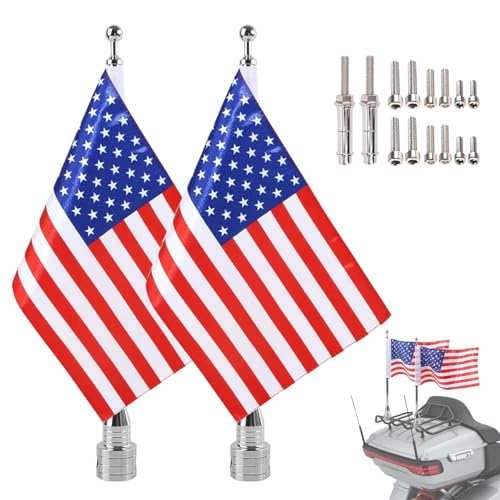 2 Pack American motorcycle flags with flag pole, Universal No-Scratch for 1/2' motorcycle flag mounts - 6 x 10'' Flag for Harley Goldwing CB VTX CBR Yamaha
