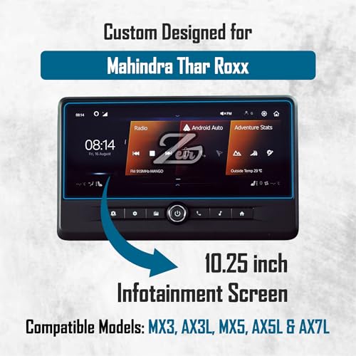 Image of ZEIR Screen Protector For MAHINDRA THAR ROXX 2026 - MX3, AX3L, MX5, AX5L & AX7L - 10.25 Inch Infotianment Touchscreen | TharRoxx Car Display Guard | 9H Hardness, Anti-Scratch & Water Resistant | HD Clarity MahindraThar Car Dashboard Accessory 2024-Running [Not Tempered Glass] (Thar Roxx Info)