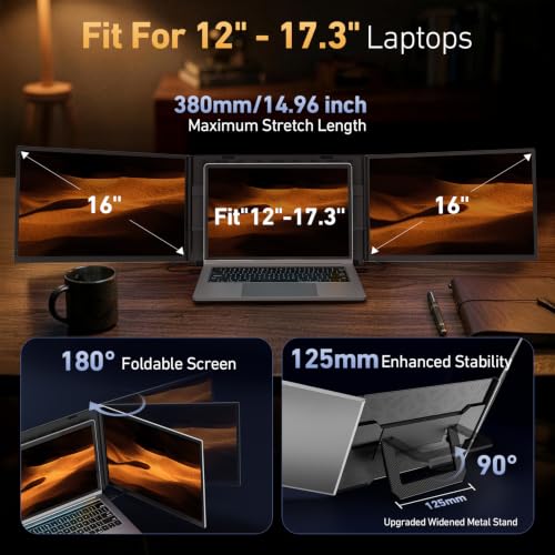 Image of Vixtan 16.1 inch Triple Laptop Screen Extender, Lightweight FHD IPS Portable Monitor for Laptop, USB-C Plug & Play Multi Screen Attachment for 13-17.3 inch laptops with Windows /Mac /Chrome