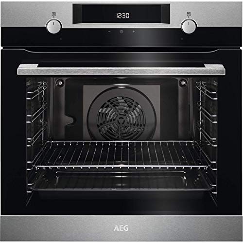 AEG BEK435111M Horno Multifunción con Función Limpieza AquaClean, 9 funciones, Cocción Uniforme, Ventilador XXL, Pantalla LCD Táctil, Antihuellas, Bandeja XXL, Inox, Clase A+, 72 Litros