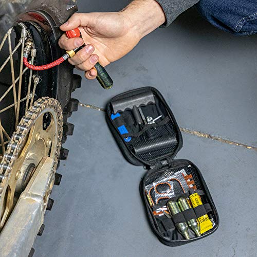 Image of Pit Posse PP3167 Motorcycle Tire Repair Kit with Co2 Inflator and Cartridges for Tube and Tubeless Tires, Emergency Roadside Kit, Flat Tire Accessories for Easy Repair