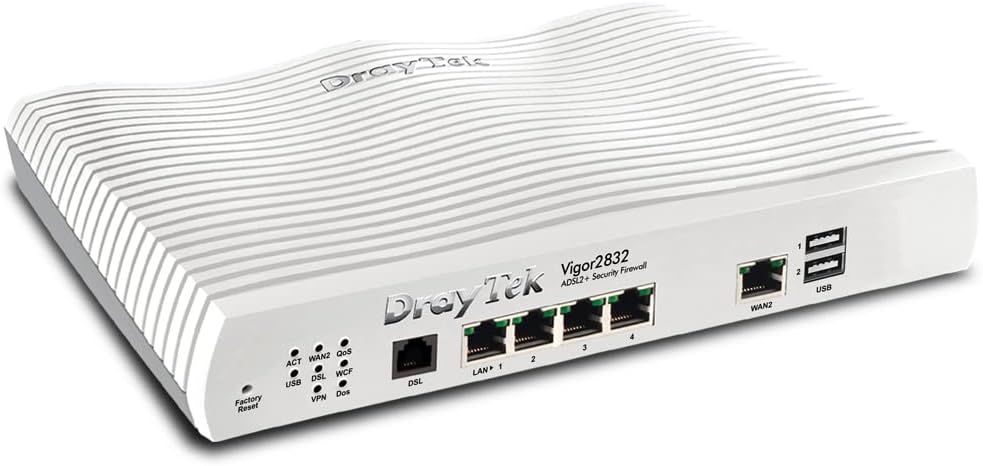 DrayTek Vigor 2832 Ethernet Router, Triple-WAN ADSL2+, 32 VPN Tunnels, 3G/4G Failover Support, Ideal For Small Business