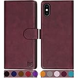 SUANPOT for iPhone Xs Max 6.5'(Non XS 5.8') with RFID Blocking Leather Wallet case Credit Card Holder,Flip Folio Book Phone case Shockproof Cover for Women Men for Apple XS Max/XSMAX Wallet Wine Red
