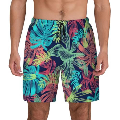 Design multi tasca: i pantaloncini da bagno da uomo con illustrazione digitale con foglie hanno due tasche laterali frontali e 1 tasca nascosta integrata. La tasca integrata è di buone dimensioni e si adatta bene al corpo. Le due tasche laterali anteriori hanno una grande capacità per riporre telefono, carte, chiavi e piccoli oggetti, liberando le mani durante le attività.