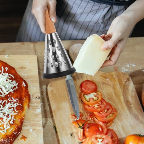 Rallador de queso multifuncional acero inoxidable con mango de madera miniatura 6