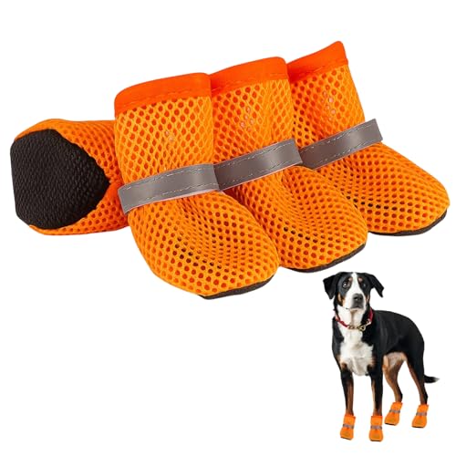 4 Stück Hundeschuhe Pfotenschutz Outdoor, Atmungsaktive Hundeschuhe Für Sommer, Mesh Hunde Schuhe Schutz Vor Verletzungen Und Hitze, Anti-Rutsch Verstellbarem Hundeschuhe Ideal Für Kleine Hunde
