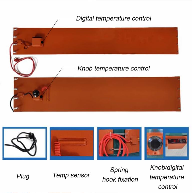 Grzałka do Beczek Z Gumy Silikonowej Z Regulowanym Termostatem - Metalowa Beczka 200 L, Elektryczna Grzałka 2000 W do Zbiorników Oleju/Gazu, Praktyczna I Efektywna Kontrola Ciepła