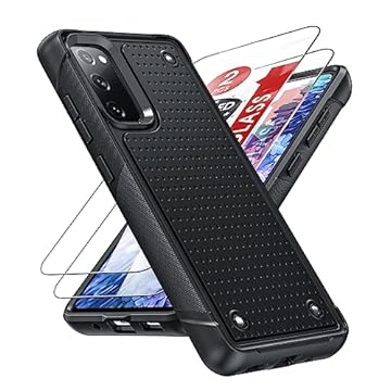 Capa Samsung Galaxy S20 FE (inclui 2 peças proteção de tela temperada), capa rígida camada dupla com textura PC e para choque macio para Samsung Galaxy S20 FE -Preto