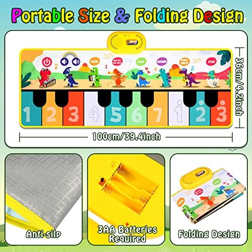 NEWSTYLE Piano Mat,Dinosaur Cartoon Musical Mat Dance Floor Piano Keyboard Mat with 8 Instruments Sounds Musical Toys for Toddlers Touch Play Dancing Mat Toy for Girls Boys Gifts 3 514t+3JSjEL. AC