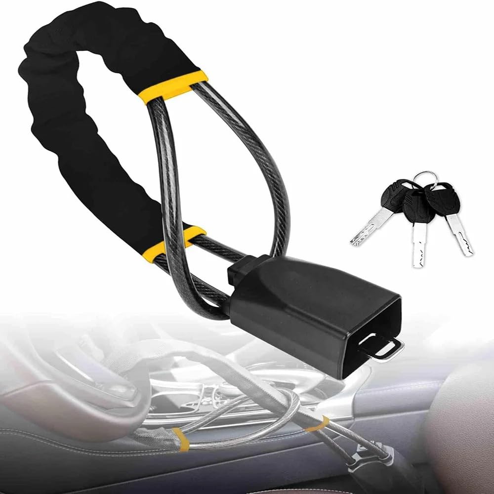 Antirrobo Coche Bloqueo de Cable reforzado para volante coche, dispositivo protección antirrobo con toma para cinturón seguridad, para camión, SUV, furgoneta, RV