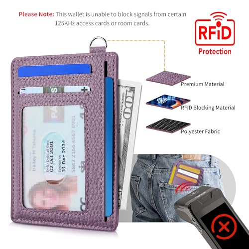 Image of Mayski Slim Wallet, Credit Card Holder for Women, Minimalist Front Pocket RFID Blocking Card Cases, Small Wallet Women Men(Litchi Lavender)