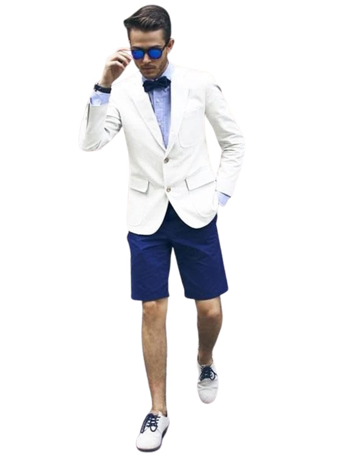 Uomo Vestito Due Bottoni Business Casual Giacca Pantaloni Corti per Il Partito