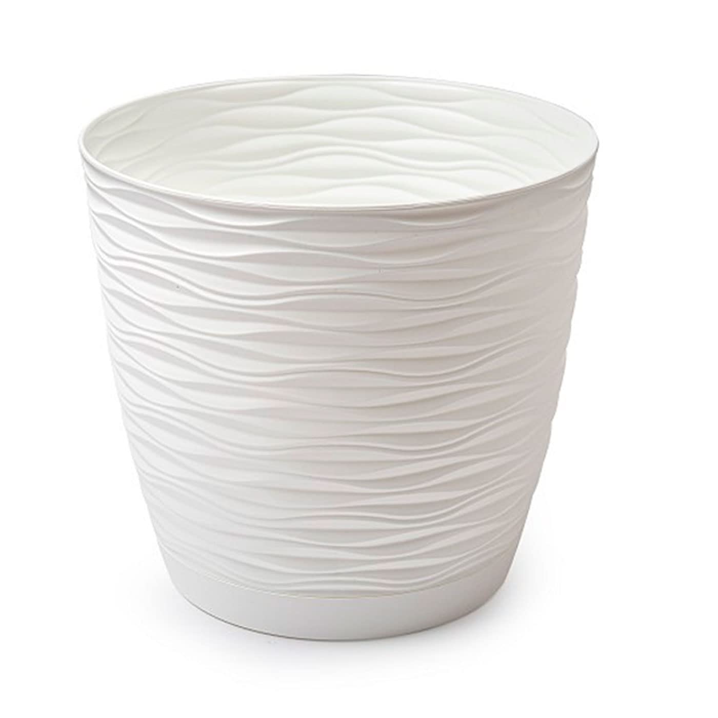 Acan Tradineur - Maceta Redonda con Plato - Diseño Wind (Ø 23 cm) - Fabricado en plástico - Ideal parajardín Exterior, terraza o balcón - Color Blanco Roto