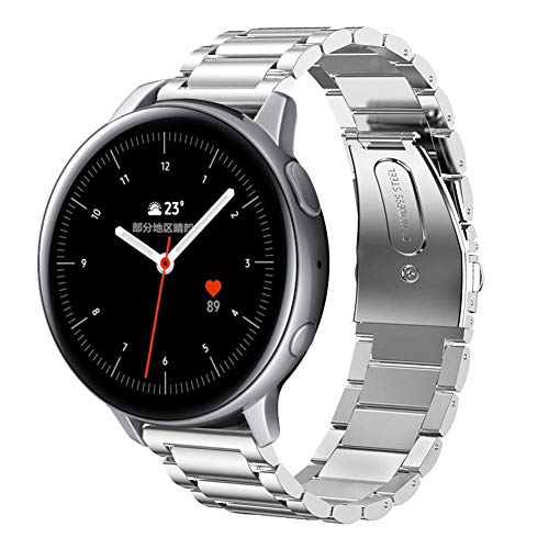 SUNDAREE Compatible con Correa Galaxy Watch Active2 42MM/44MM,20MM Metal Acero Inoxidable Reemplazo Correas Banda Pulseras de Reloj Inteligente para Samsung Galaxy Watch Active 2(Active2 Silver)