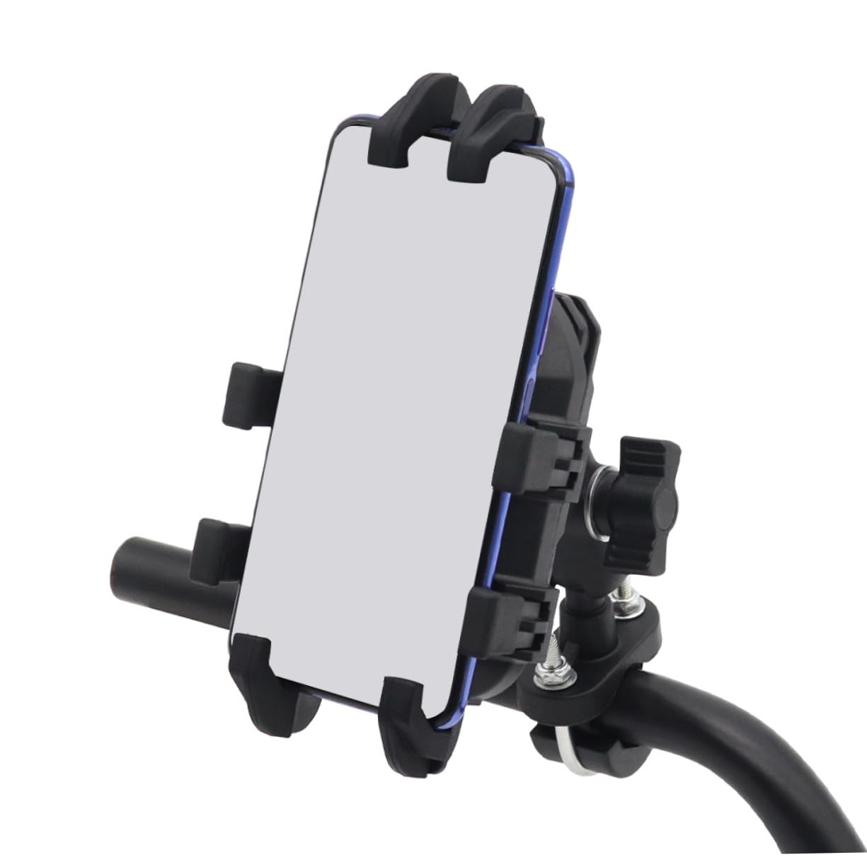 Supporto Telefono per Veicoli a Due Ruote e Bici Nero in Lega di Alluminio | Rotazione a 360 Gradi, Inclinazione Regolabile, Morsetto Sicuro Antiurto per Bici Elettriche