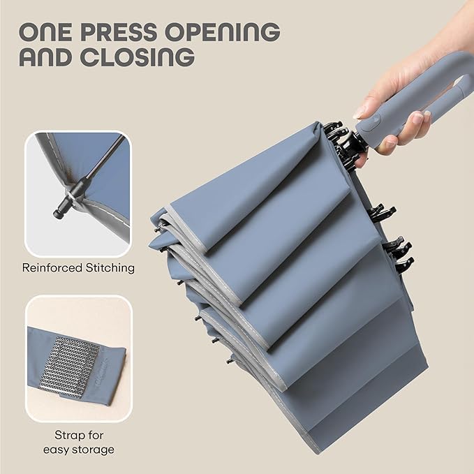 NISHIV Automatic Folding Umbrella with Carabiner, Gray GREY - Image 5