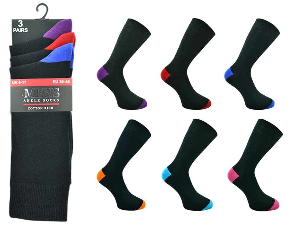 Undercover Men's Coloured Heel & Toe Lingerie Ltd 6 Pairs Cotton Rich Designer Fashion Socks Coloured Heel And Toe 1590-C-B