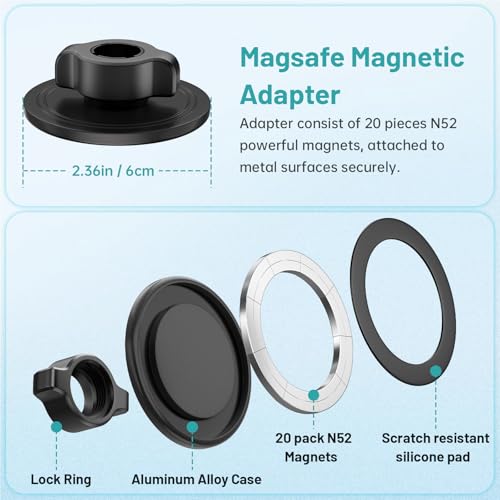 Image of Magnetic iPad Holder for Microphone Stand / Music Stand,Tablet Mount Compatible with MagSafe 4.7~13.5 inch iPad /Pro /Mini /Air,Galaxy Tab,Nexus,e-Reader,iPhone,360Adjustable 10 inch Long Aluminum Alloy Arm