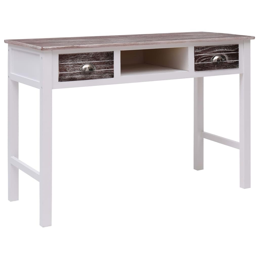 Scrivania marrone 110 x 45 x 76 cm, consolle con 2 cassetti e vano aperto, robusto tavolo per computer per casa, ufficio e camera da letto, design vintage