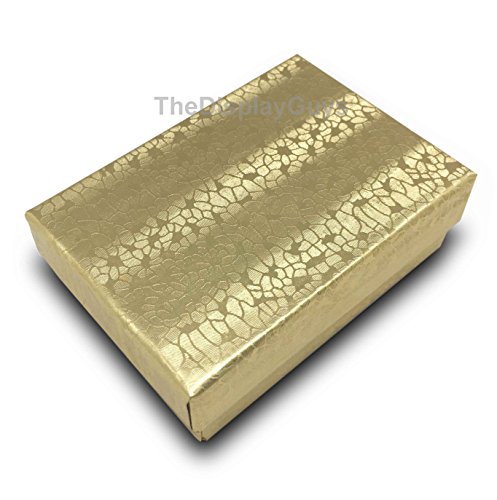 100 Gold Cotton Filled Jewelry Display Gift Boxes 3x2