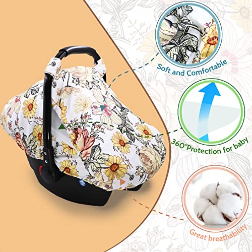 Image of Floral Baby Car Seat Cover for Girl,Infant Carseat Canopy Sun Cover,Baby Carrier Cover with Zipped Peep Windows and Breathable Mesh, Stretchy 3in1Multi-use Stroller Cover