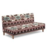 Xarleslyna Aztec Western Armless Futon Cover Stretch Armless Sofa Slipcover Navajo Southwestern Ethnic Washable Elastic Couch Furniture Protector for Bedroom Living Room