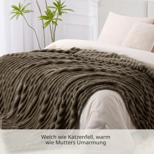 RUIKASI Kuscheldecke 220x240 Flauschig Decke Braun - XXL Wolldecke Sofadecke für Couch & Bett, Wohn- & Kuscheldecken… – Ansicht 4