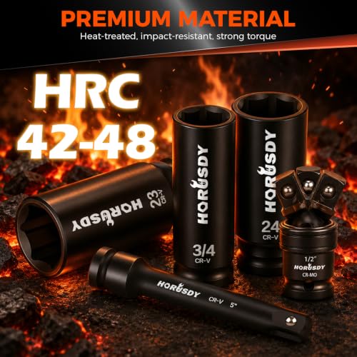 Image of 32-Piece 1 /2 inch Drive Impact Socket Set - Metric (10mm-24mm) and SAE (3 /8 inch-1 inch) Deep Socket Set with Extension Bar, Swivel Socket, Adapter, CR-V Steel for Auto Repair
