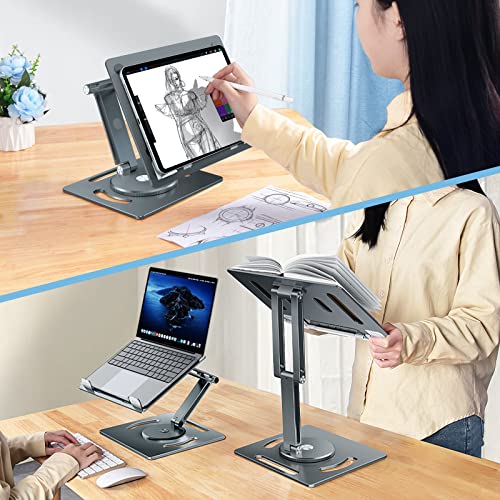 Oatsbasf Book Stand For Reading, Rotating Book Holder Multi Heights Angles Adjustable Cooking Bookstands, Tablet&Ereader Stand For Child Textbook/Recipe/Magazine/Ipad (Rotatable Blue Gray) #TOP6