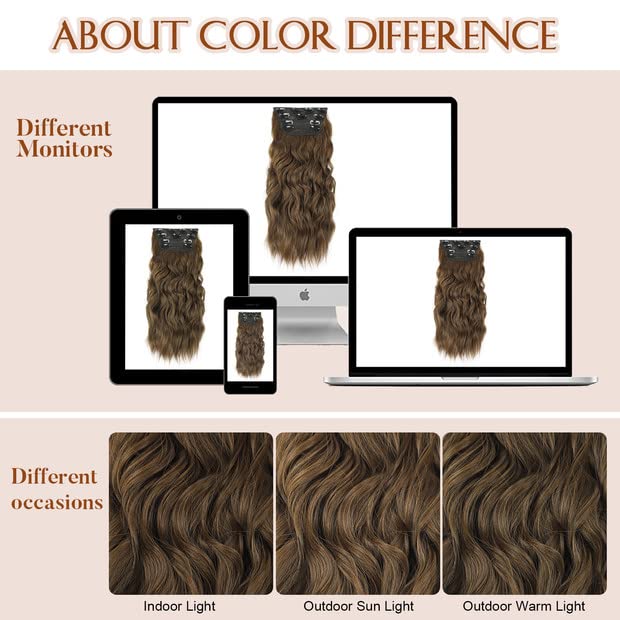 Miniatura 8 de Vigorous Extensiones de cabello con clip, color granate, extensiones de cabello largo ondulado para mujer, extensiones de cabello sintético (4PSC de