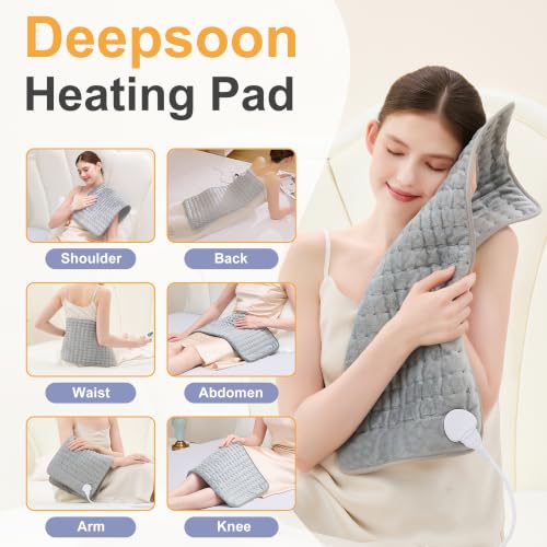 Image of Heating Pad,Electric Heating Pads,Heating Pad for Back,Silvergray,24x12In | Heating Pads for Shoulder,Neck,Abdomen,Knee,Arms,Legs,Heat Pad for Birthday Father Mother Gift Women Men,6 Heat Settings
