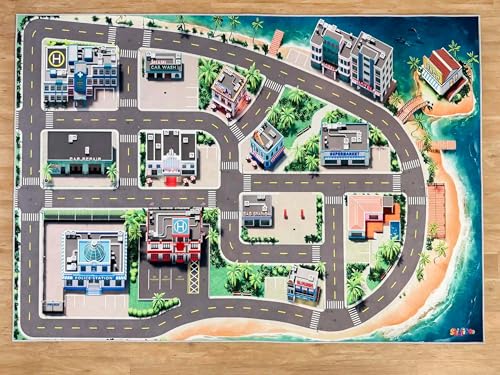 SkippiDoo Tapis de Jeu 3D « Miami » pour Enfants – Grand Tapis de Route avec Circuits & Grands Parkings (200 x 140 cm) – Antidérapant, sans...