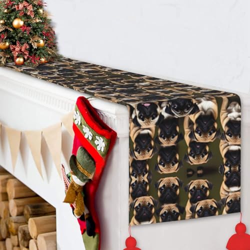Chemin de table imprimé Pug d'ornement standard pour repas - 7