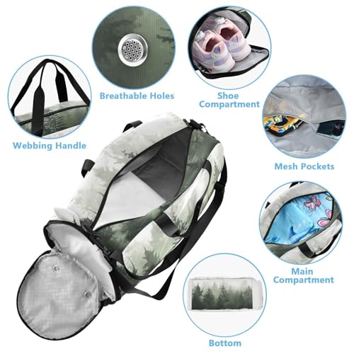 Pine Trees Duffle Bag for Girl, Sports Duffle Gym Bags with Shoe Compartment, Personalized Overnight Bag Travel Weekender for Kids3