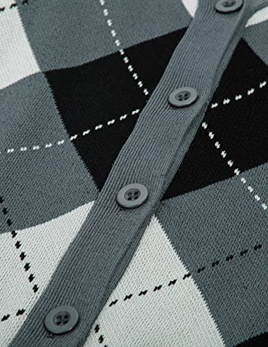 Womens Short Sleeve Argyle Cardigan Sweater Lightweight Cropped Cardigan V-Neck England Style Sweater(S,Gray Short Sleeve) #TOP3