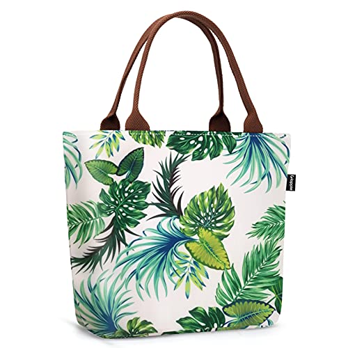 Image of Gloppie Lunch Bag for Women 9L Insulated Lunch Tote Leakproof Cooler Bag | Easy to Wipe Clean, Portable Thermal Bags for Work, Office, Picnic, Keeps Meals Cool Fresh In Summer,Fits 10 Cans, Palm Leaf