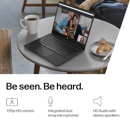 Image of HP 14 inch Laptop, HD Display, Intel N150, 4 GB RAM, 128 GB UFS, Intel Graphics, Windows 11 Home, Includes a 1-Year Microsoft 365 Family Subscription. Jet Black, 14-dq6199nr