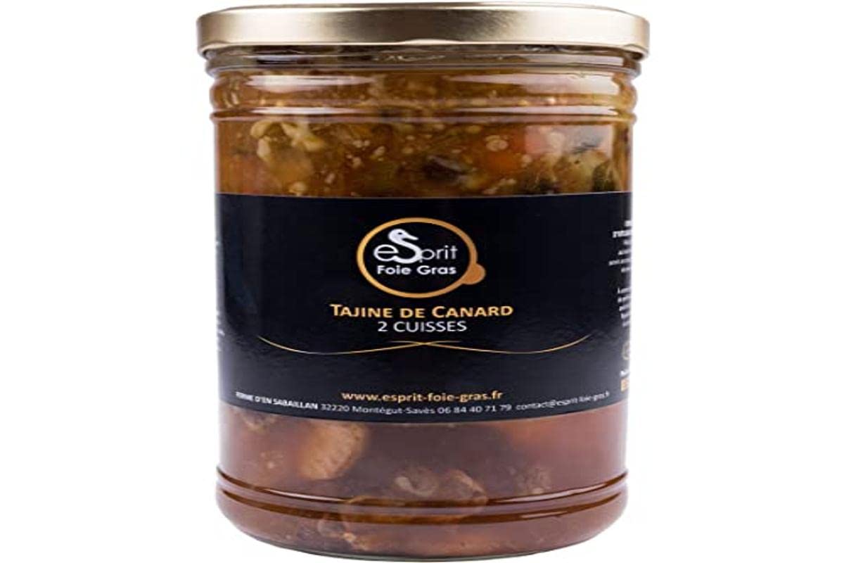 Esprit Foie Gras - Tajine de Canard 2 Cuisses 850 g - Conserverie familiale du Gers - Pour 4 personnes - Canard élevé et transformé dans le Gers - Terroir et gastronomie du Sud-Ouest