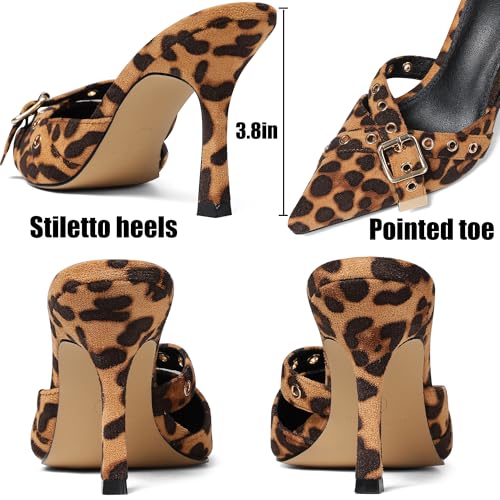 AMINUGAL Mules Heels for Women Pointed Closed Toe Kitten Heels Pumps Buckle Slip On Mules Studded Pointy Stiletto Heels Party Dress Vintage Pumps Pointy Kitty Heels for Women3