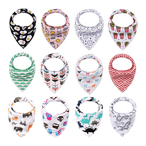iZiv Baberos del Bebé - Paquete de 12 Diseños Pañuelo con Snaps Ajustables, TPU Impermeable Guarnición para niño 0-2 años (Color-2)