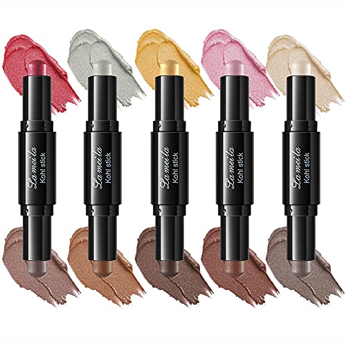 Yeweian 10 Colors Cream Glitter Eyeshadow Stick Set, Double Head Brown Yellow Pink White Eyeshadow Metallic Shimmer Crayon, Silver Eye Brightener Stick, Soft Smooth Colorful Eyeshadow Makeup Waterproof Long Lasting #TOP13